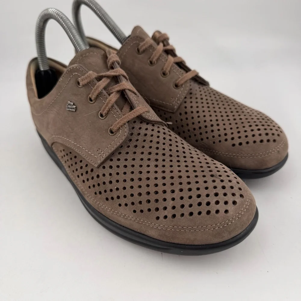 Finn Comfort Women’s Harajuka Finnamic-SZ 7.5-Taupe Leather Flat Oxford Shoe